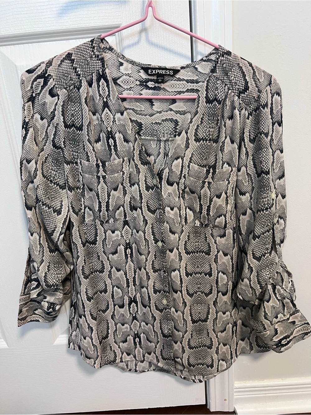 Express Snake Print V-Neck Blouse in Black and Cream